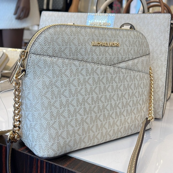 Michael Kors Jet Set Travel Medium Metallic Signature Logo Dome Crossbody NWT - Picture 4 of 16